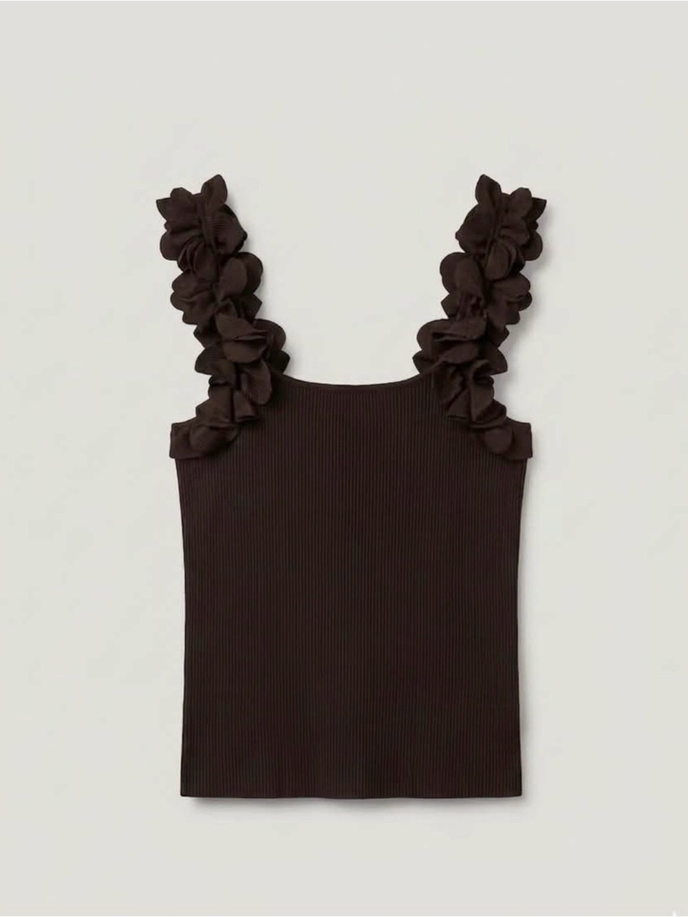 Caroline Constas Black Ruffle Strap Ribbed Tank - Picture 3 of 9